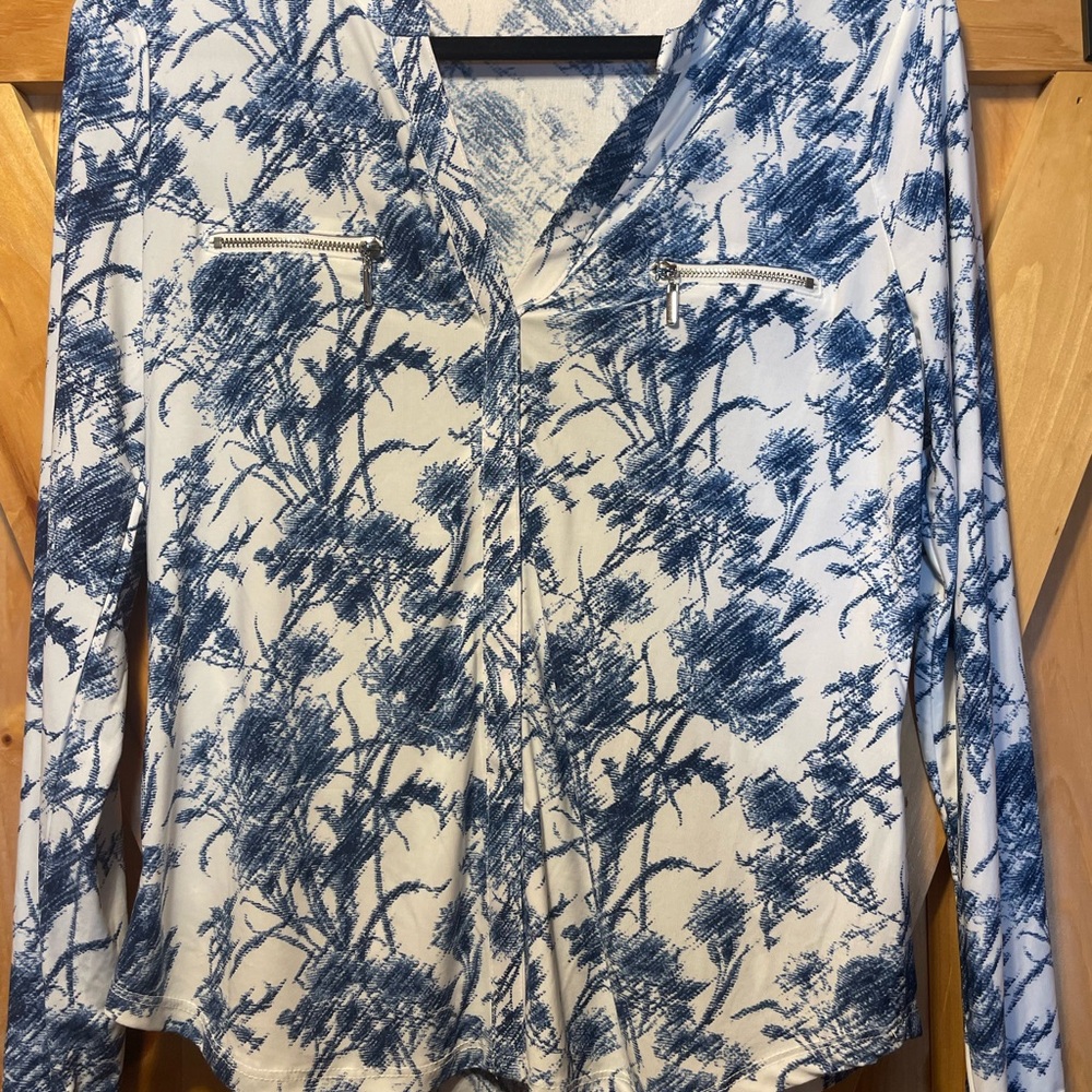 Blue and White Floral Women's Top
